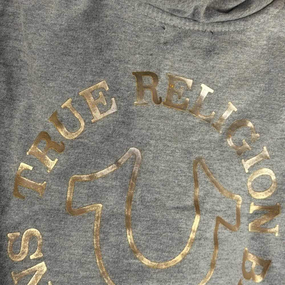 True‎ Religion Kids 2T Heather Gray Quarter Zip Moto Hoodie Gold Foil Logo